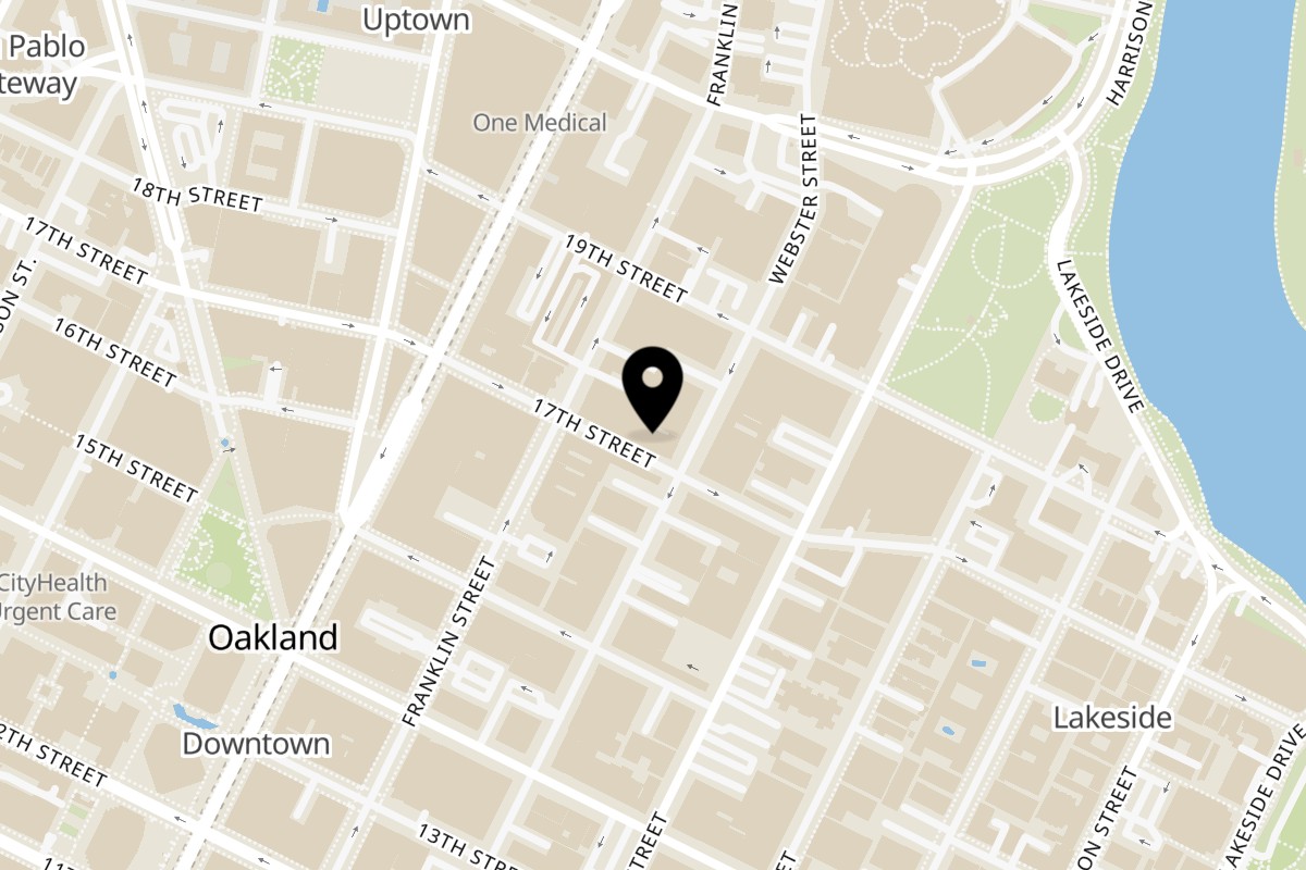 Map showing the location of Aburaya Oakland on 362 17th St in Oakland